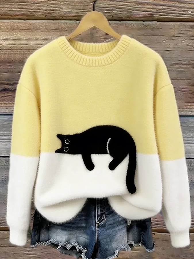 Women's Elegant Cat Print Sweater