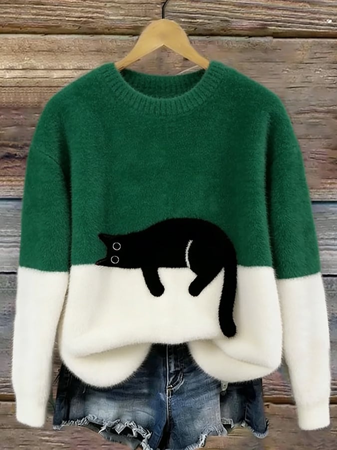 Women's Elegant Cat Print Sweater