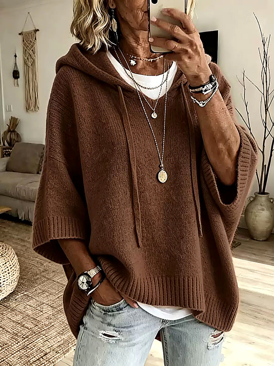 Women's Blue Oversized Poncho Sweater