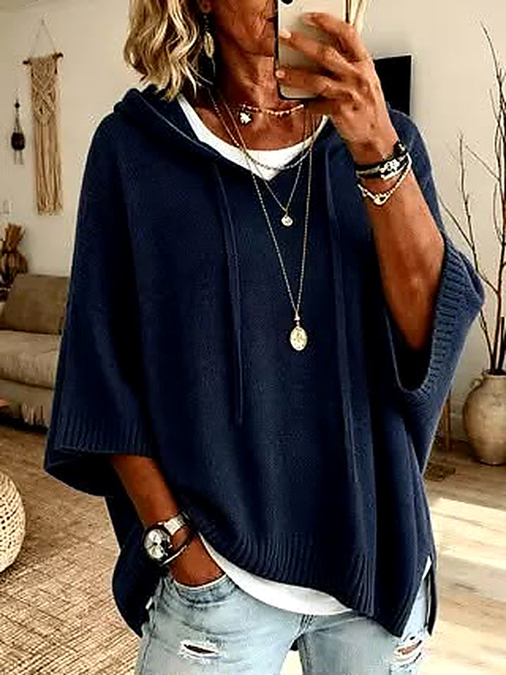 Women's Blue Oversized Poncho Sweater