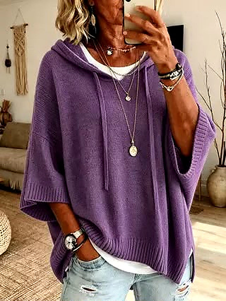 Women's Blue Oversized Poncho Sweater