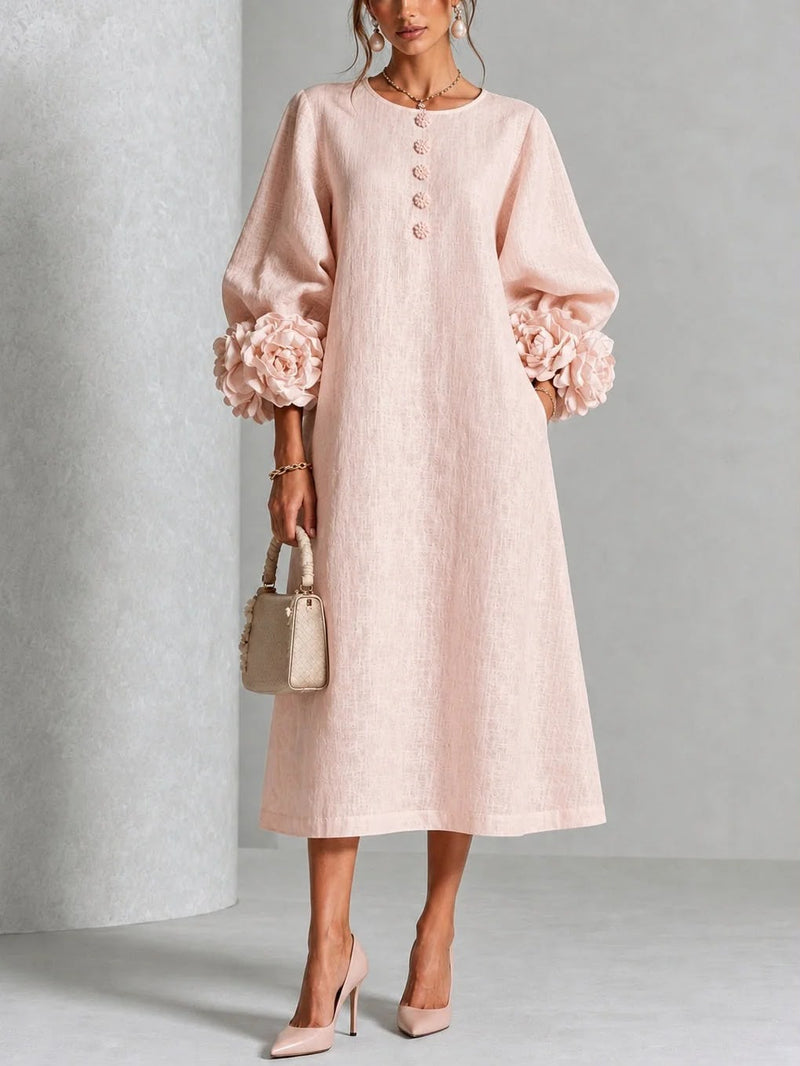 Rosélia – Robe Midi Fleurie à Boutons Délicats