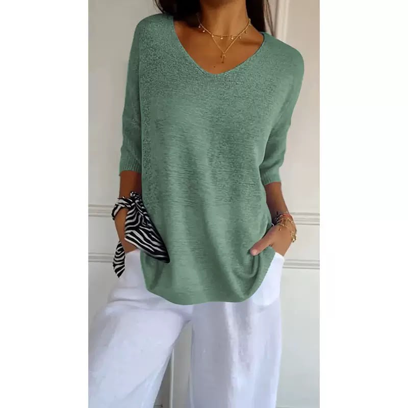 Ellen™ | Women's Soft Knit 3/4-Sleeve V-Neck Sweater
