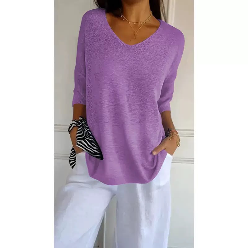 Ellen™ | Women's Soft Knit 3/4-Sleeve V-Neck Sweater