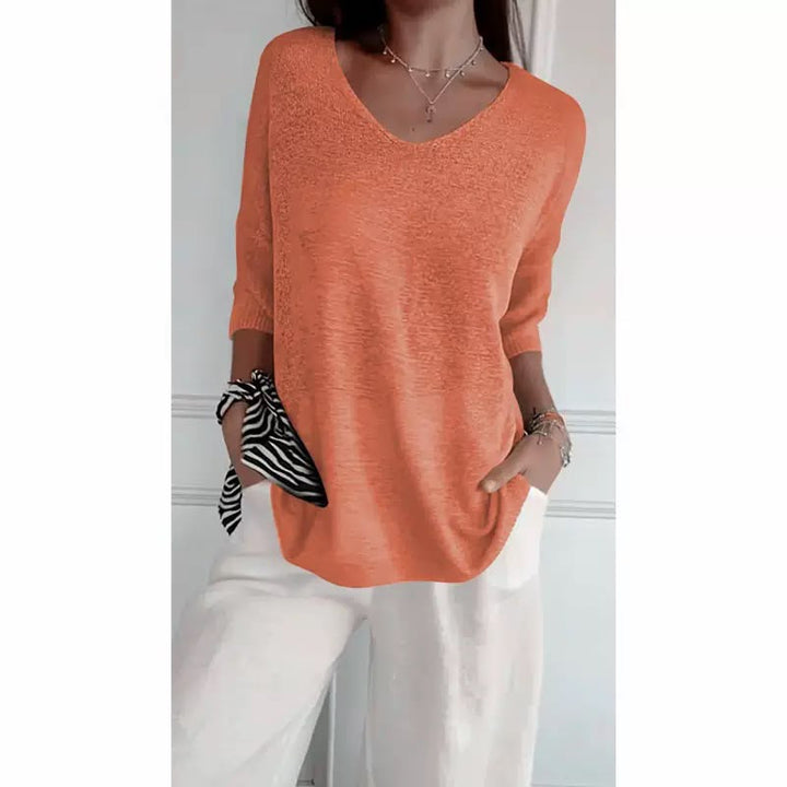 Ellen™ | Women's Soft Knit 3/4-Sleeve V-Neck Sweater
