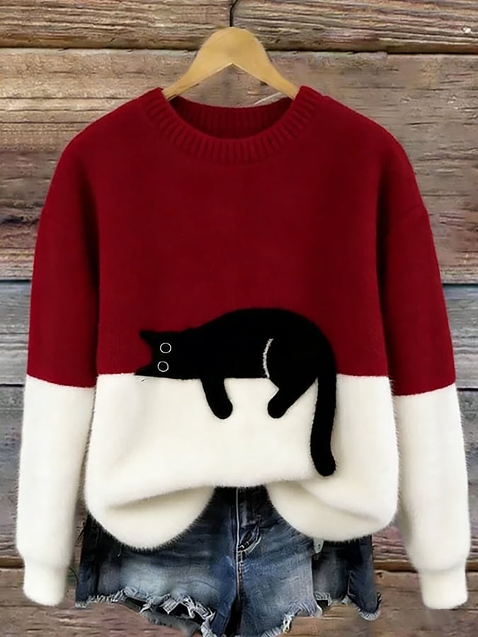 Women's Elegant Cat Print Sweater