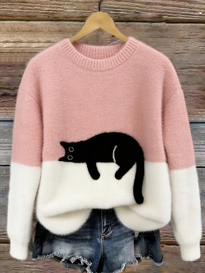 Women's Elegant Cat Print Sweater