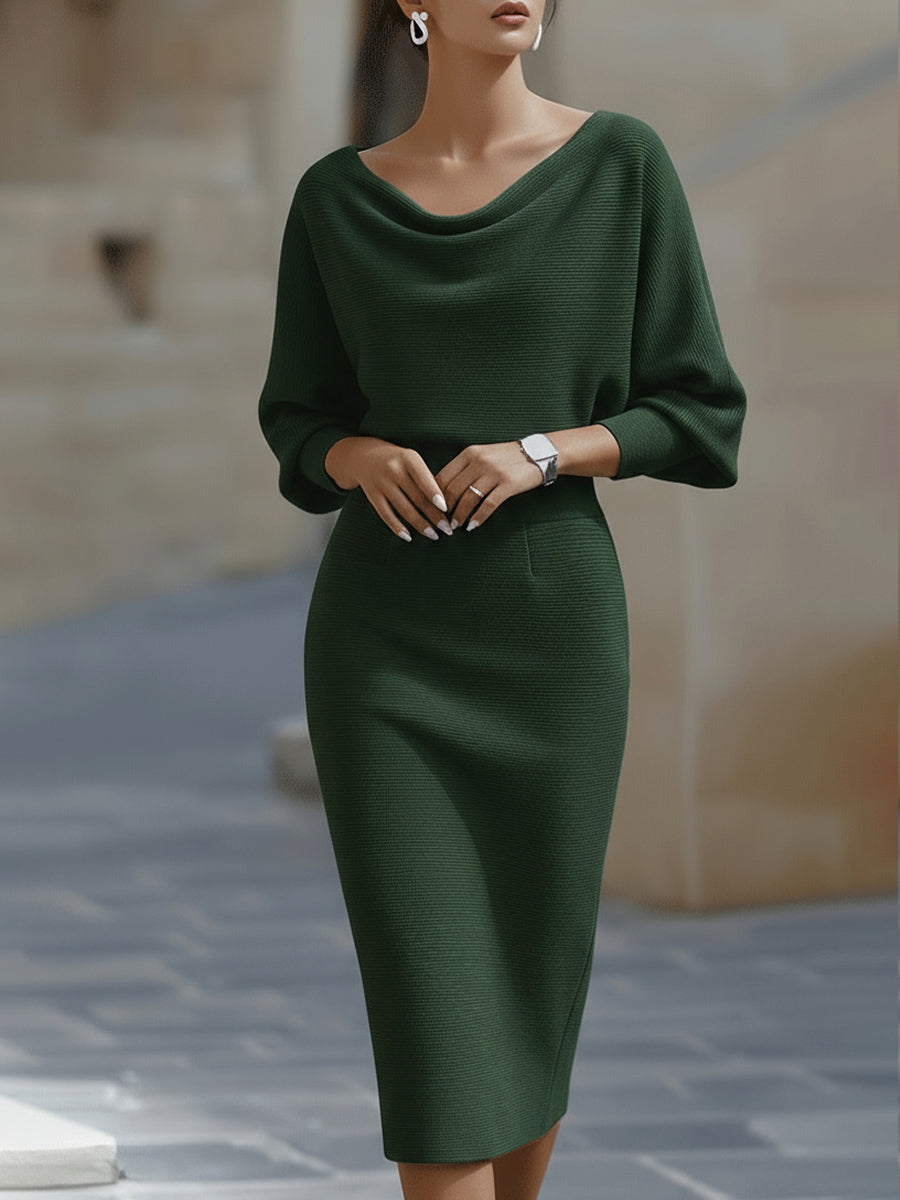 Lydia | Women's Draped Batwing-Sleeve Midi Dress