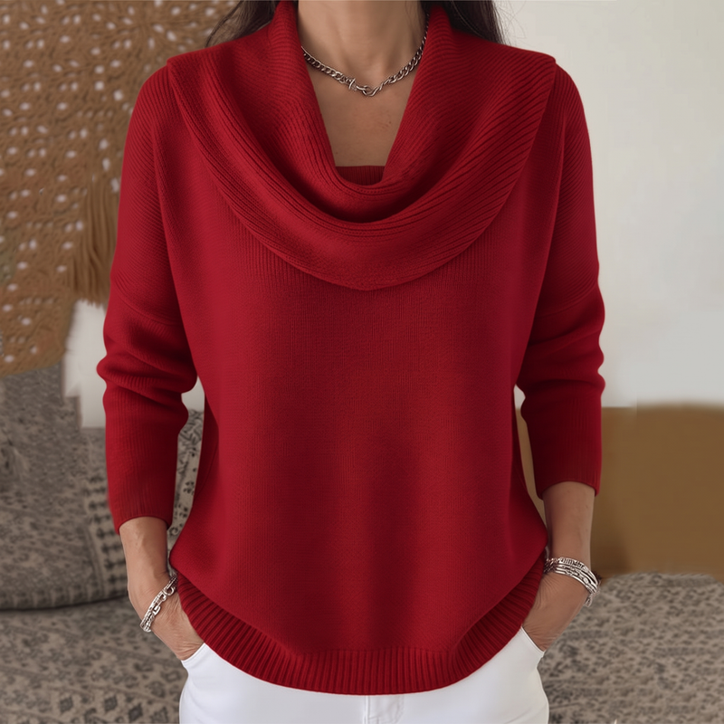 Pull à col drapé pour femmes à manches longues