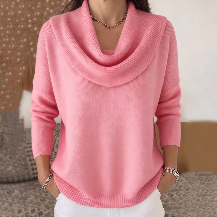Women's Long-Sleeve Draped Collar Sweater