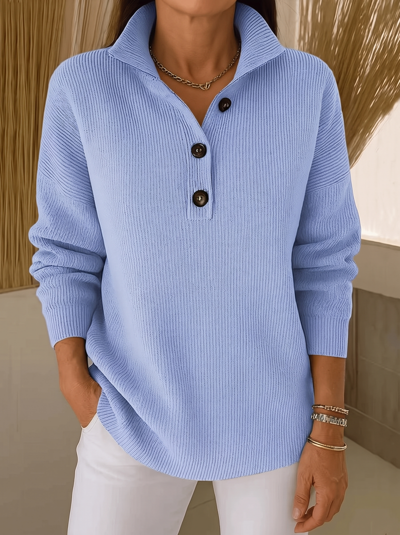 Pull Polo à Col V Côtelé pour Femmes
