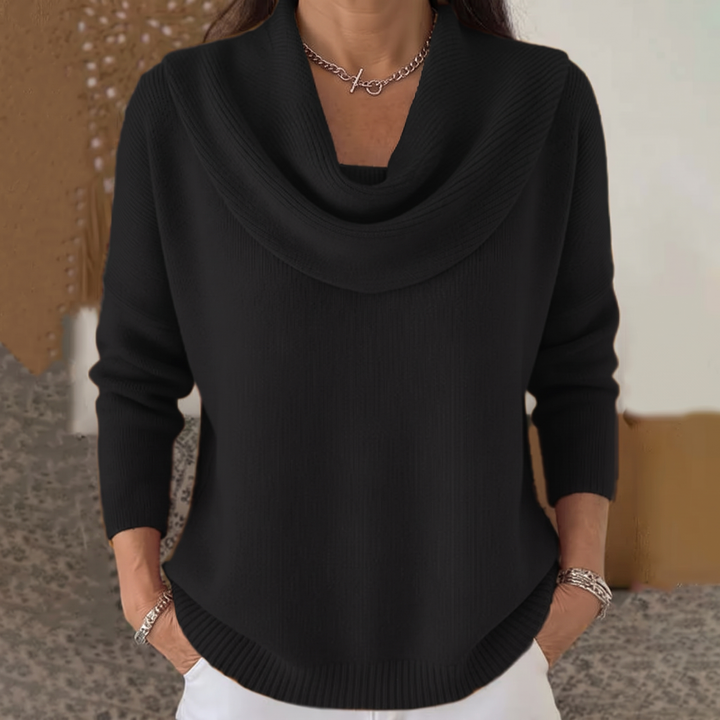 Women's Long-Sleeve Draped Collar Sweater