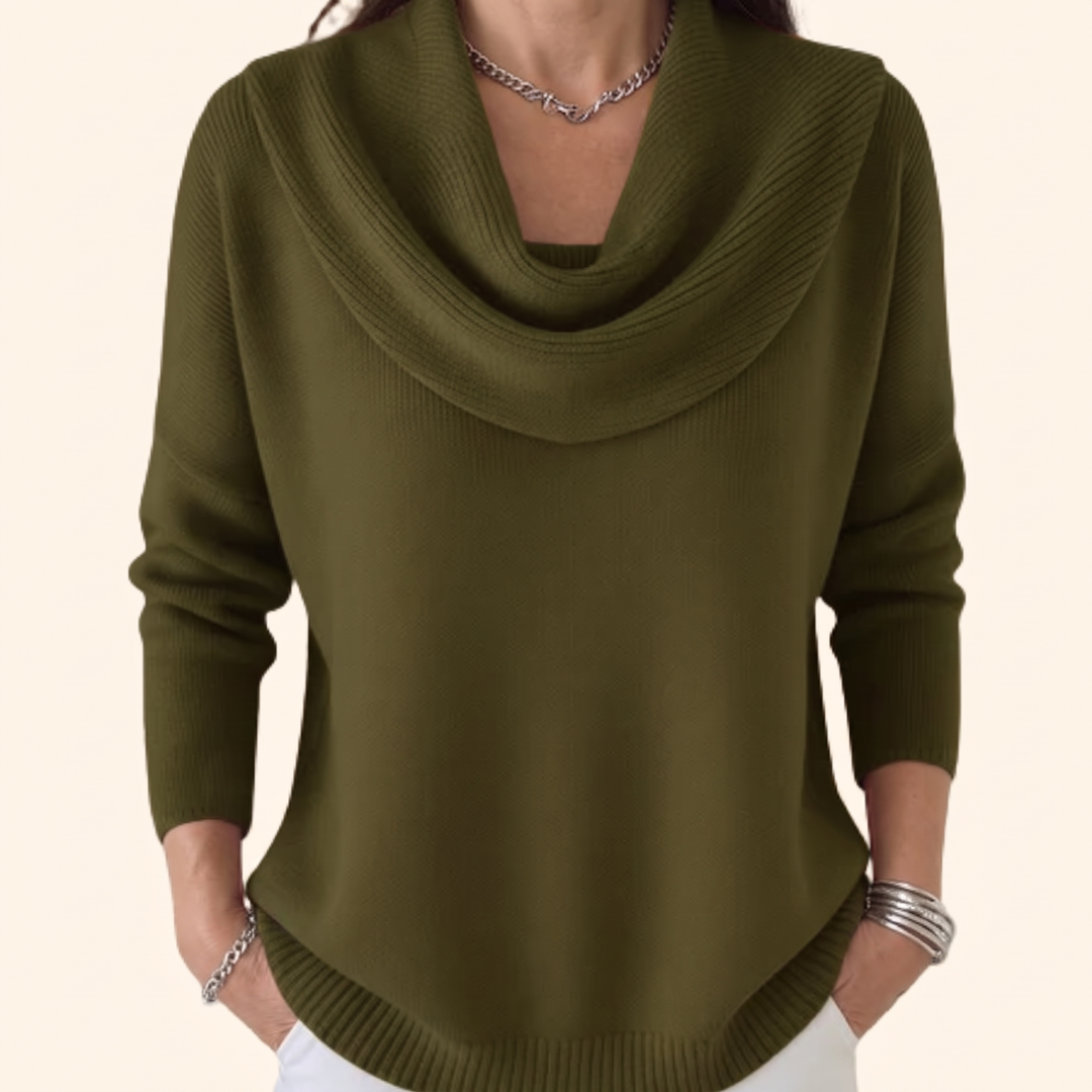 Women's Long-Sleeve Draped Collar Sweater