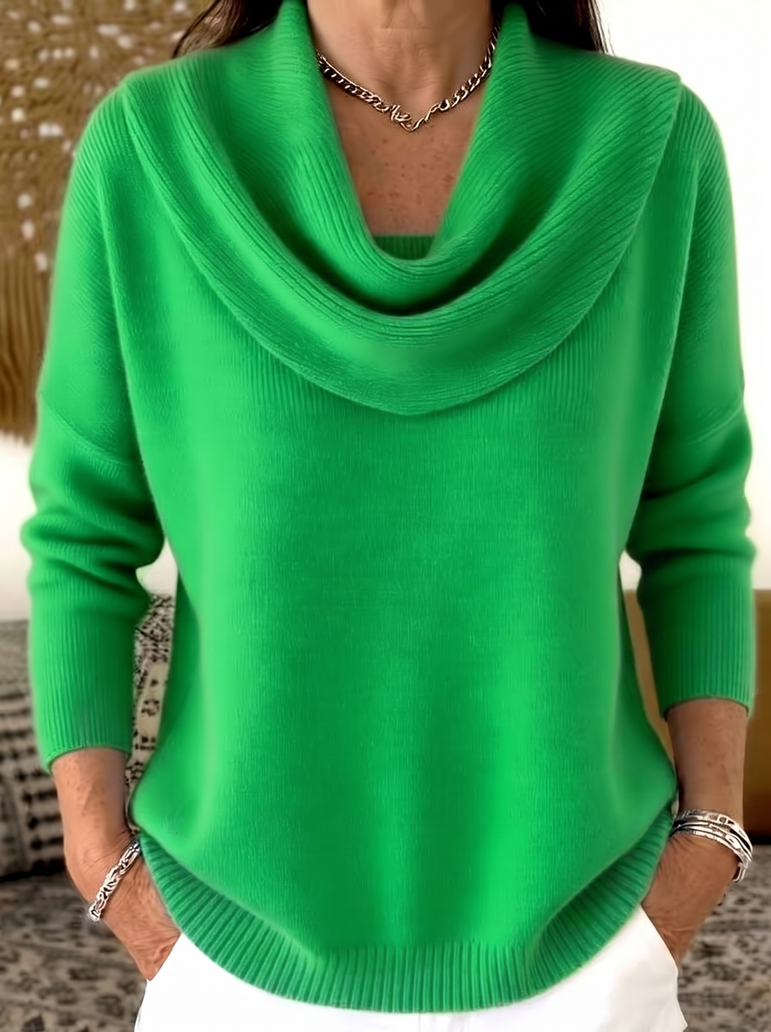 Women's Long-Sleeve Draped Collar Sweater