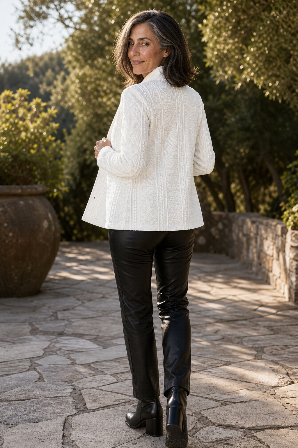 Women's Textured Knit Open-Front Stand-Collar Blazer