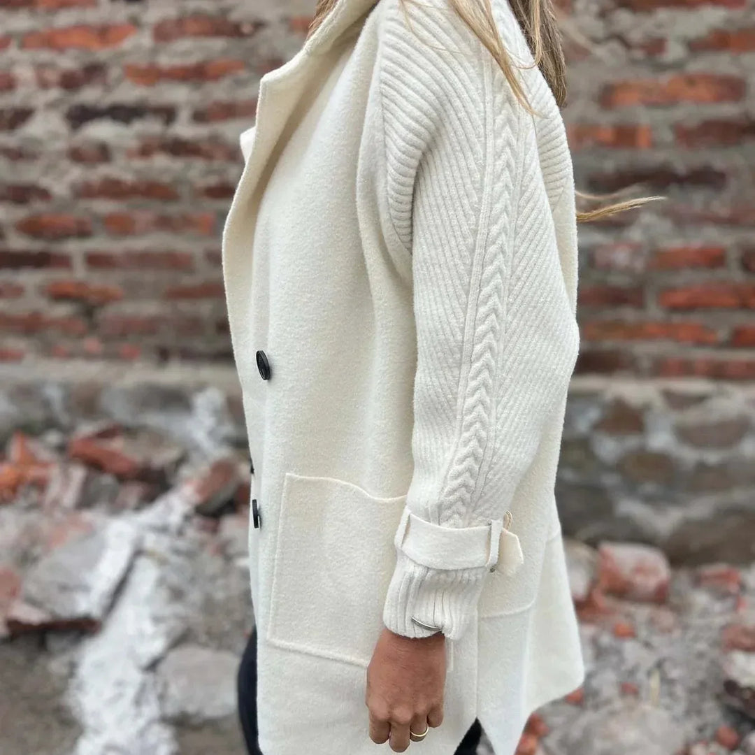 Women's Long Wrap Coat with Knit Sleeves