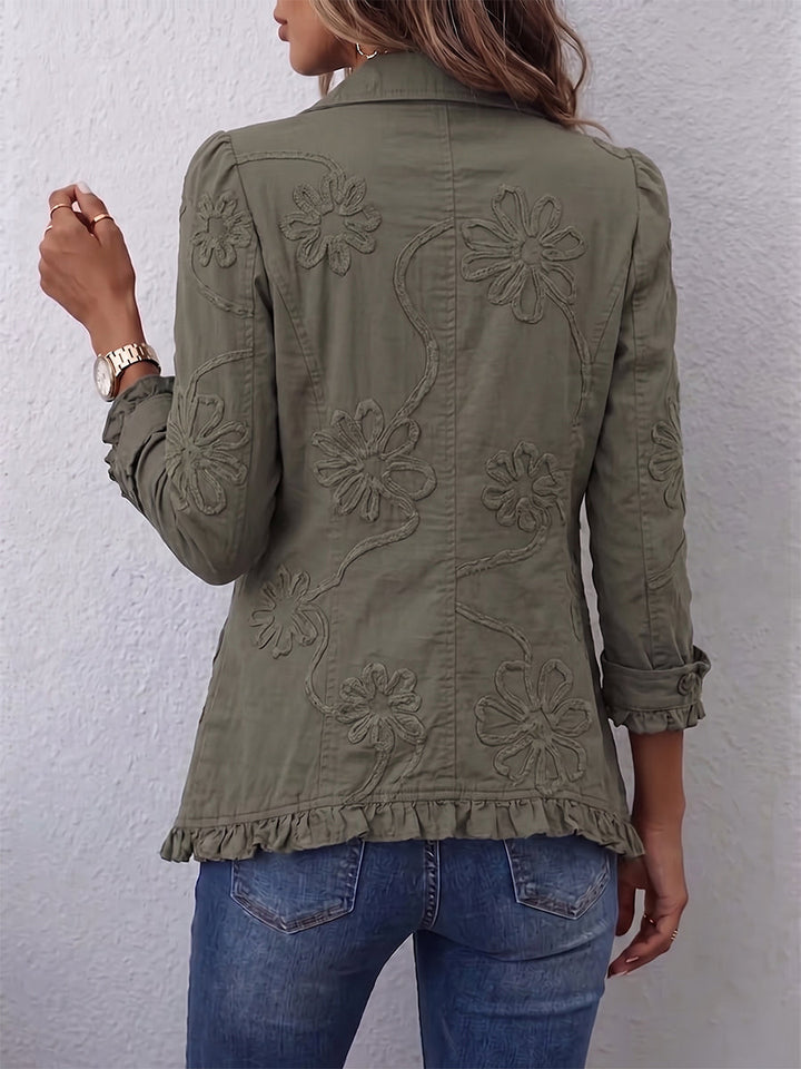 Kamberly™ | Boho-Chic Floral Embroidered Ruffle Utility Jacket