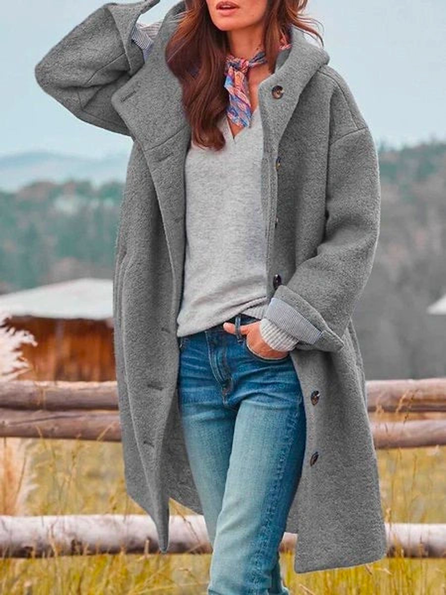 Eleanor | Long Hooded Button Coat