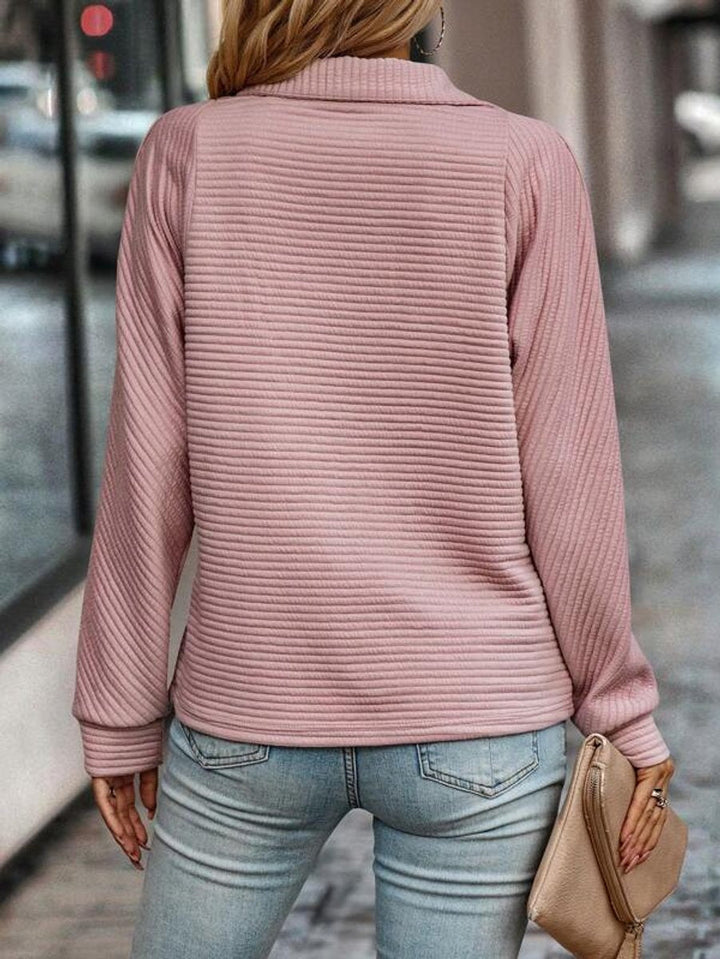 Camila - Women's Ribbed Knit Mock Neck Quarter-Zip Sweater
